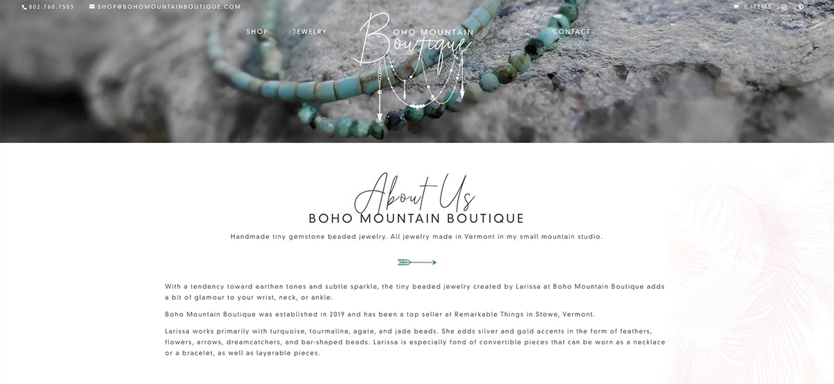 Boho Mountain Boutique E-Commerce Web design and development