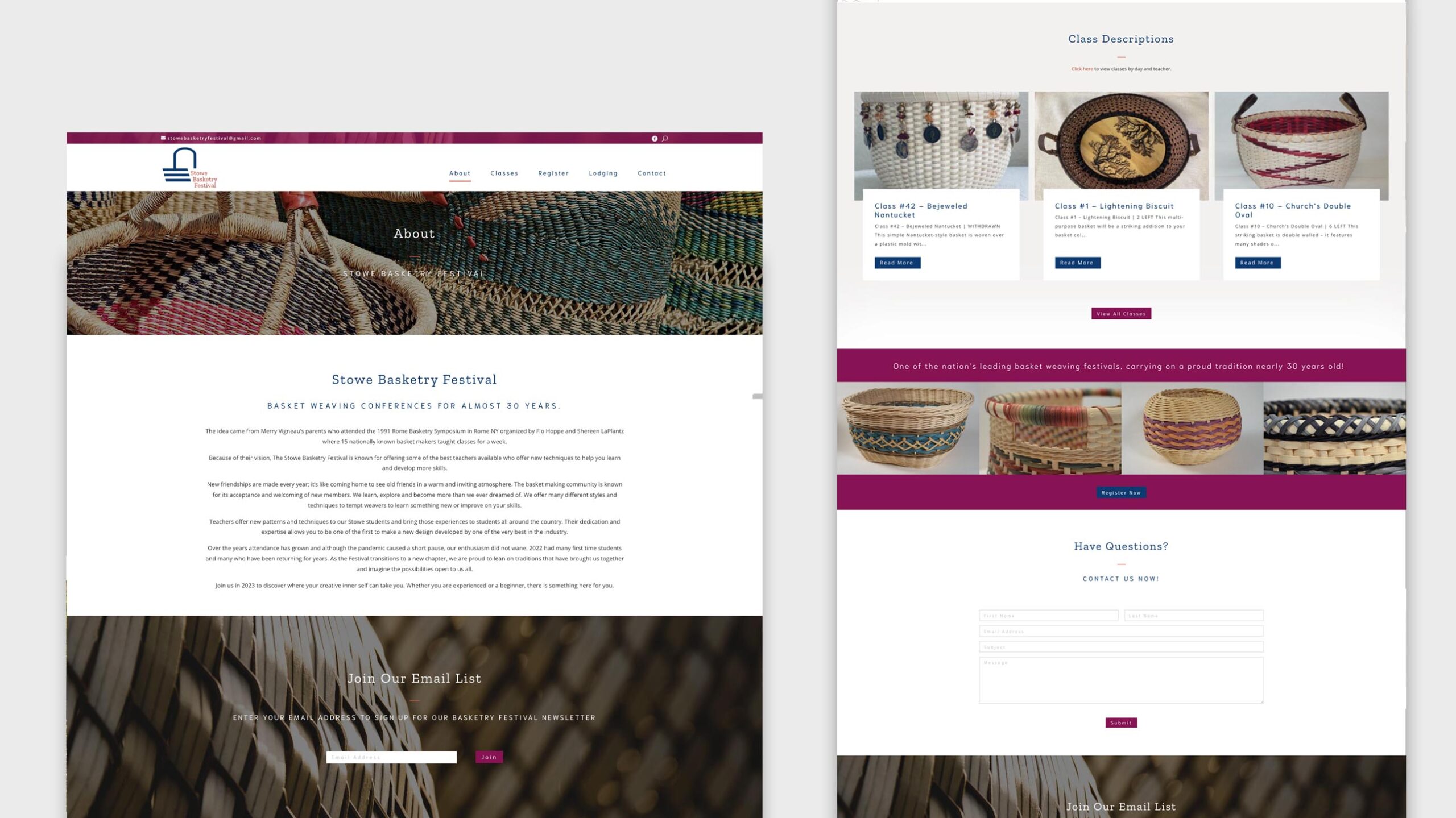 Stowe Basketry Festival Web Design and Development